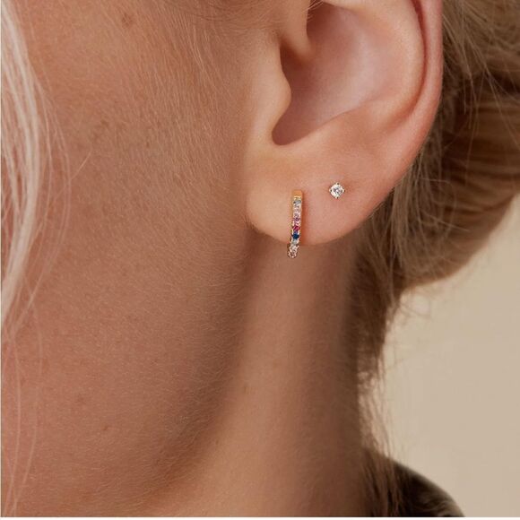 CZ Hoop Huggie Earrings - Picture 1 of 4